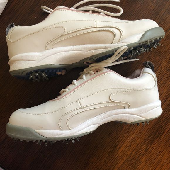 FootJoy GreenJoys Womens Golf Shoes Sz 8.5M White Leather Pink Soft Spike 48703 - Picture 4 of 6